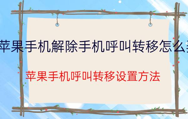 苹果手机解除手机呼叫转移怎么弄 苹果手机呼叫转移设置方法